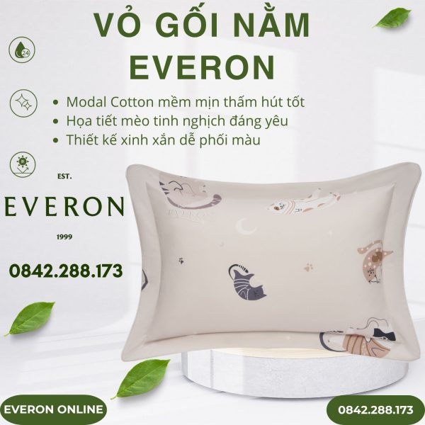 Vỏ gối nằm Everon CPM25202 Mèo Vui Vẻ Modal Cotton