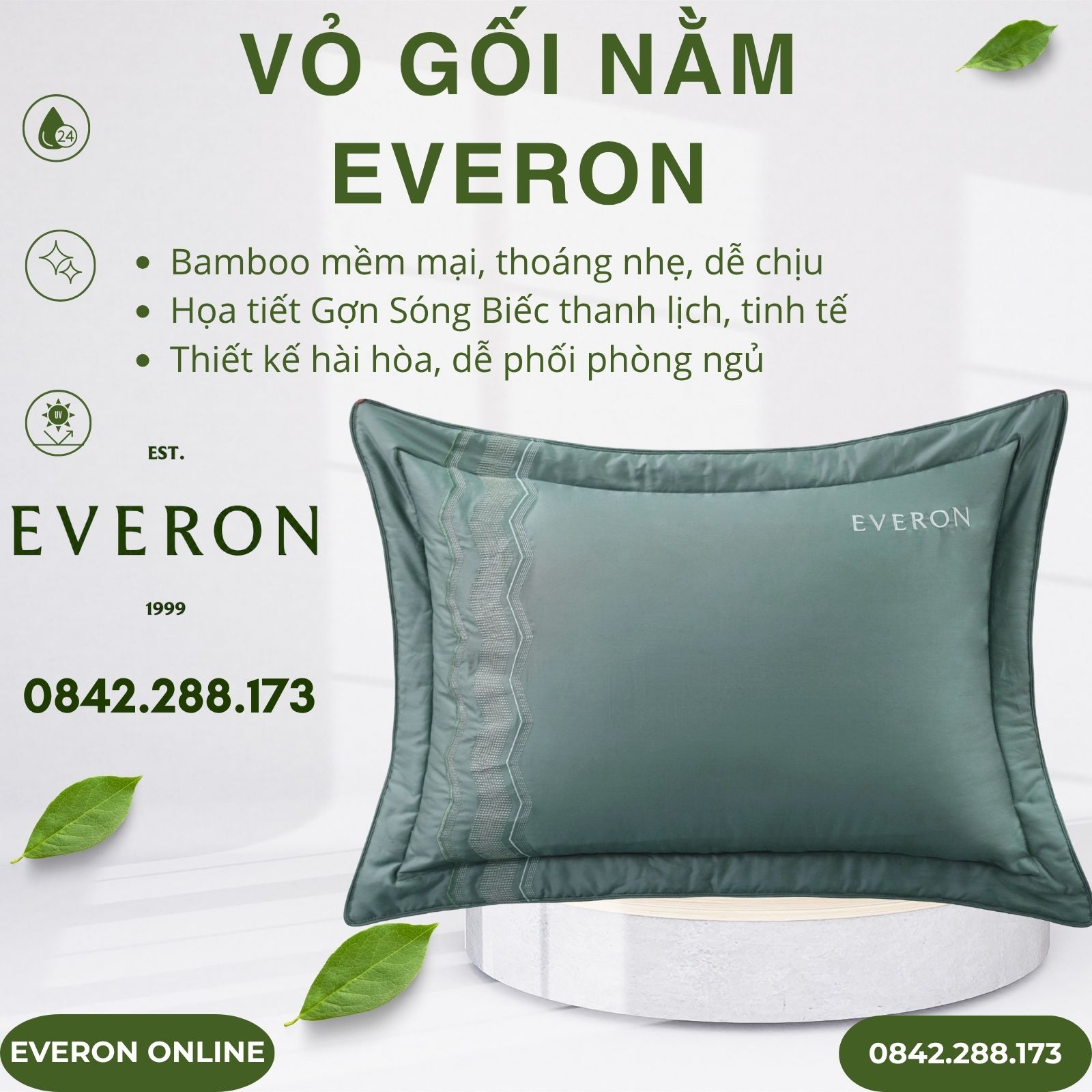 Vỏ gối nằm Everon ESB26010 Gợn sóng biếc Vỏ gối nằm Everon ESB26010 Gợn sóng biếc