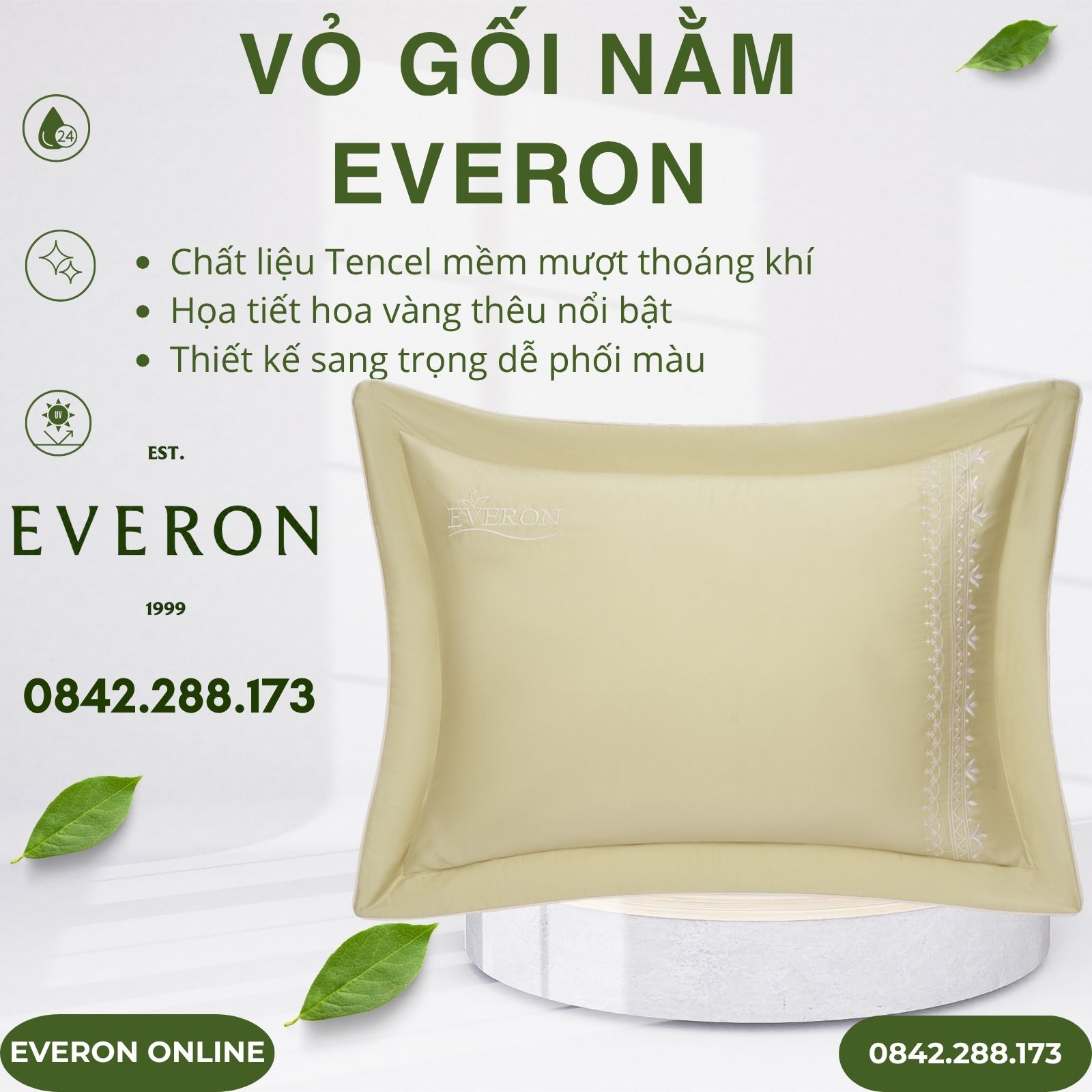 Vỏ gối nằm Everon EST25040 Cánh Hoa Vàng Tencel Vỏ gối nằm Everon EST25040 Cánh Hoa Vàng Tencel