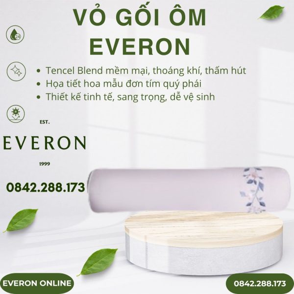 Vỏ gối ôm Everon ESTC26003 Mẫu đơn tím