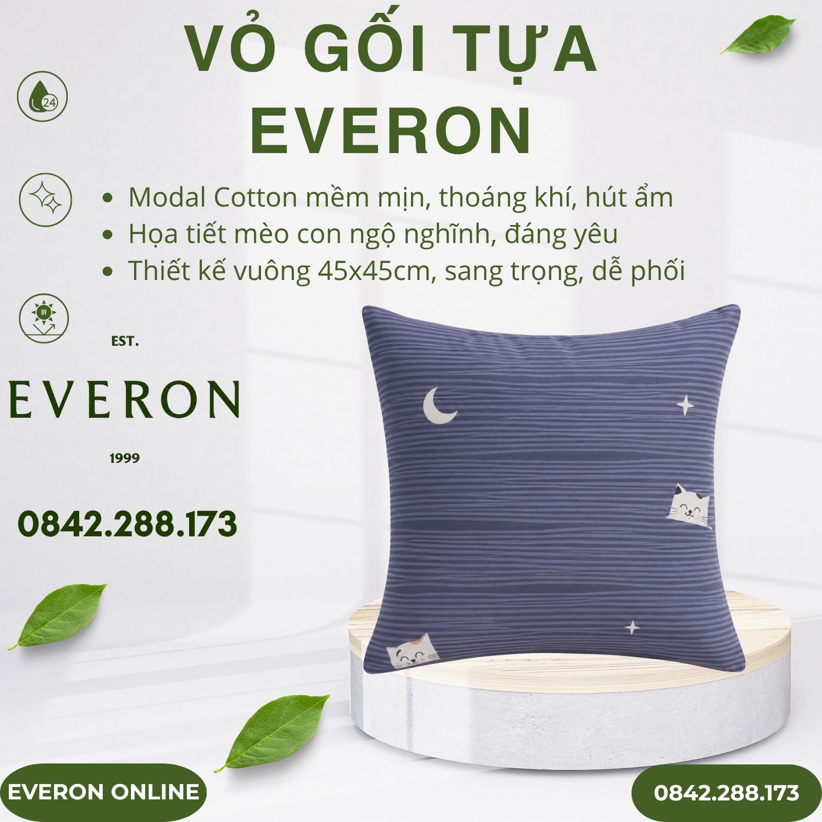 Vỏ gối tựa Everon CPM25202 Mèo Vui Vẻ Vỏ gối tựa Everon CPM25202 Mèo Vui Vẻ