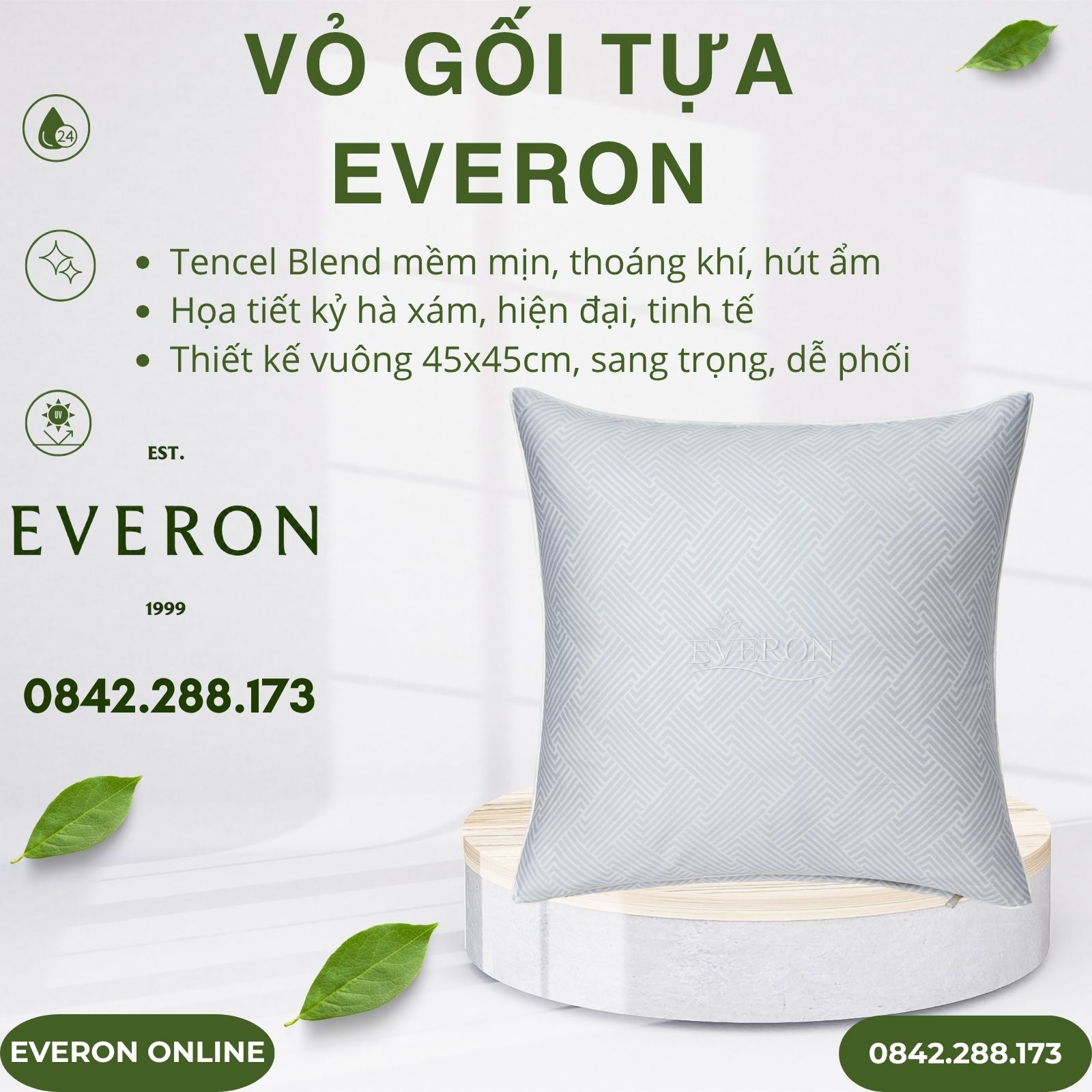 Vỏ gối tựa Everon EPTC25037 Kỷ Hà Xám Vỏ gối tựa Everon EPTC25037 Kỷ Hà Xám