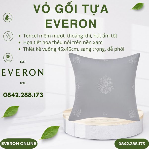 Vỏ gối tựa Everon EST25042 Hoa Thêu Xám