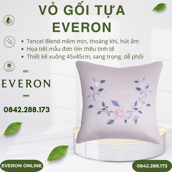 Vỏ gối tựa Everon ESTC26003 Mẫu Đơn Tím